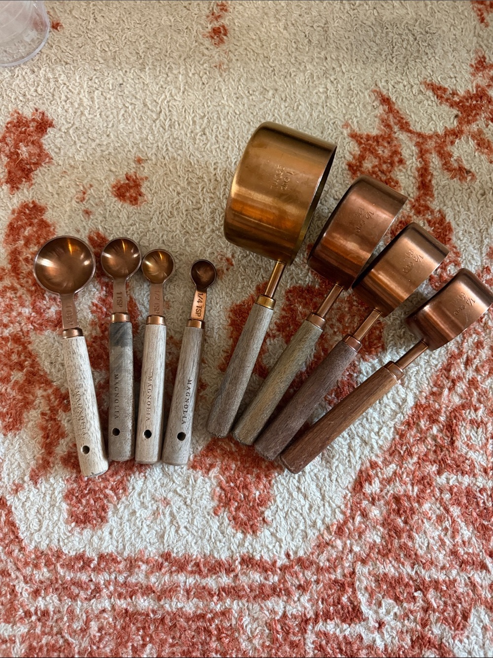 Magnolia Copper Measuring Spoon and Cup Set - Copper with Wood Handles
